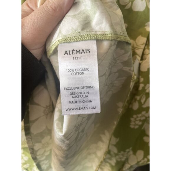 ALEMAIS NEW Leisa Organic Cotton Blouse Green Size 0 Floral Print Retro - Picture 8 of 9